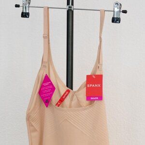 Spanx Open-Bust Mid-Thigh Bodysuit L NWT Champagne Beige 10235R